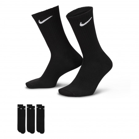 Lot 3 paires chaussettes entraînement Nike Crew Everyday noir blanc