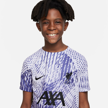 Maillot avant match junior Liverpool blanc violet 2022/23