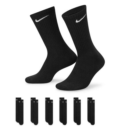 Lot 6 paires chaussettes entraînement Nike Crew Everyday noir blanc