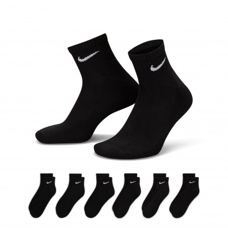 Lot 6 paires chaussettes entraînement Nike Everyday noir blanc 