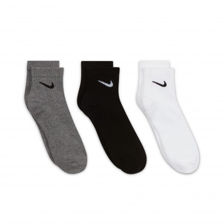 Lot 3 paires chaussettes entraînement Nike Everyday gris blanc noir