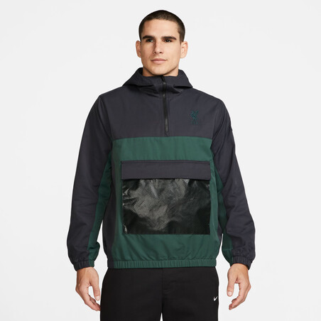 Sweat zippé à capuche Liverpool Woven noir vert 2023/24