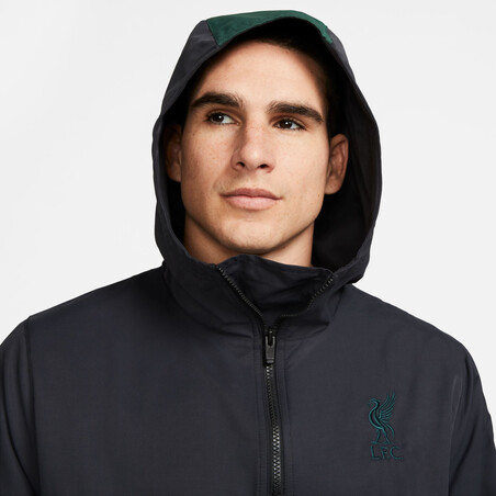 Sweat zippé à capuche Liverpool Woven noir vert 2023/24