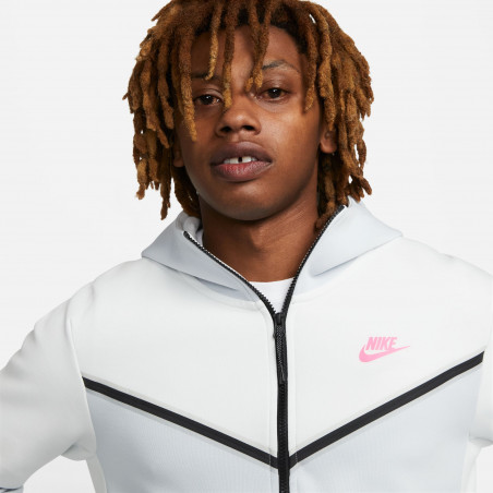 Veste survêtement Nike Tech Fleece blanc rose sur