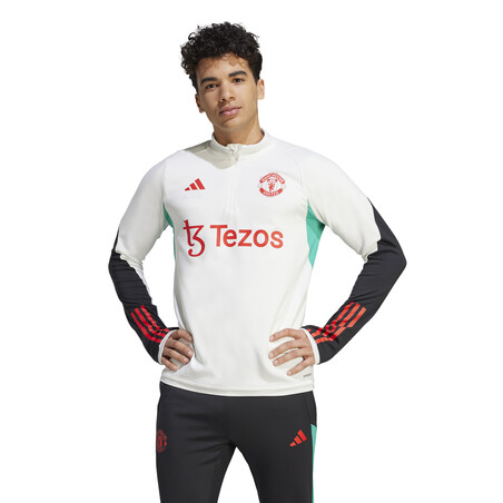 Sweat zippé Manchester United blanc rouge 2023/24