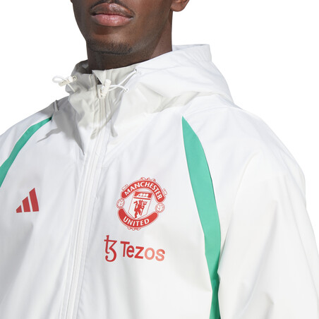 Veste survêtement imperméable Manchester United blanc vert 2023/24