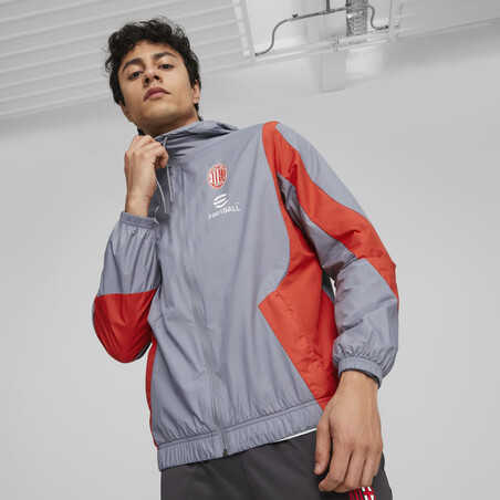 Veste survêtement avant match Milan AC woven gris rouge 2023/24