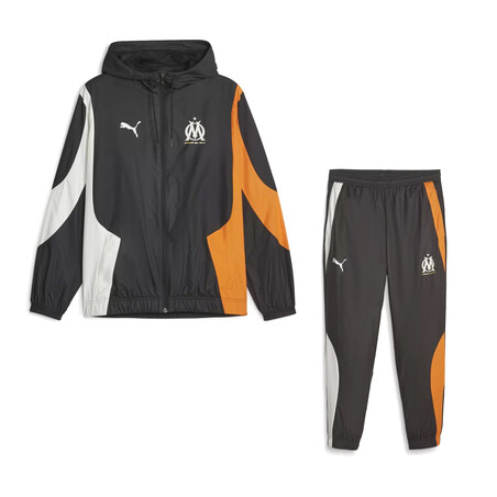 Ensemble survetement avant match OM noir orange 2023 24 sur Foot