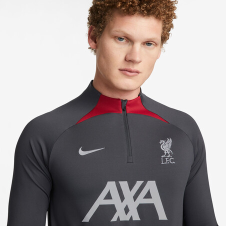 Sweat zippé Liverpool Strike gris foncé rouge 2023/24