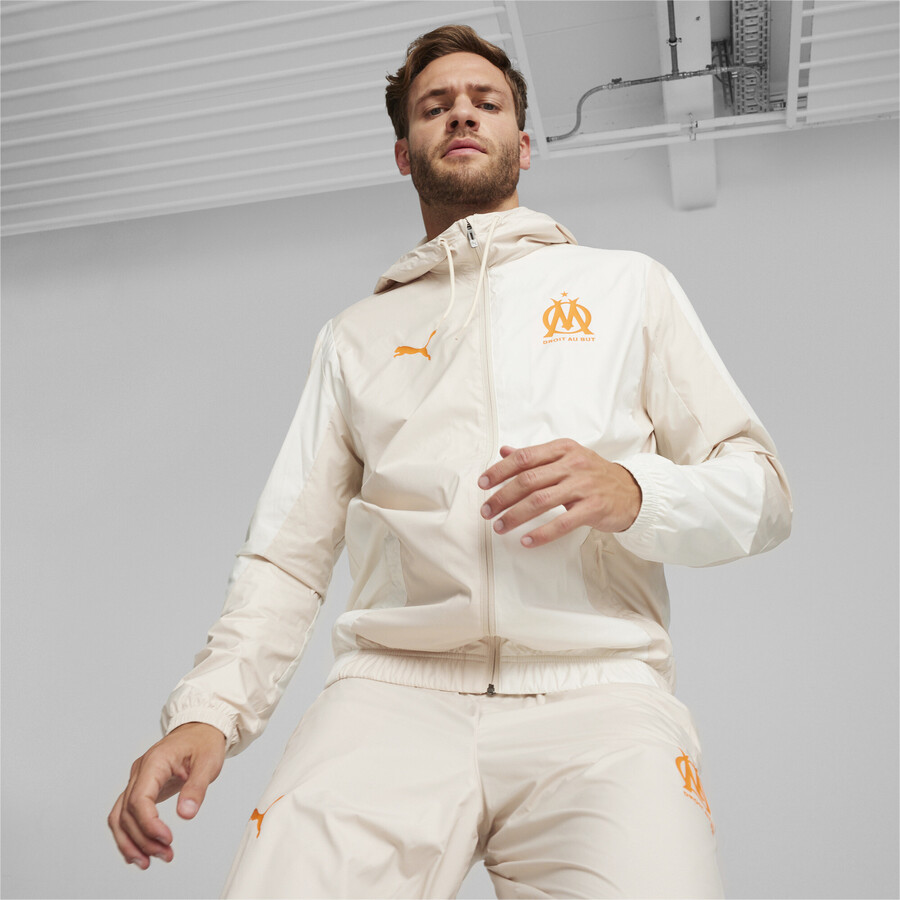 Veste survetement avant match OM beige orange 2023 24 sur Foot