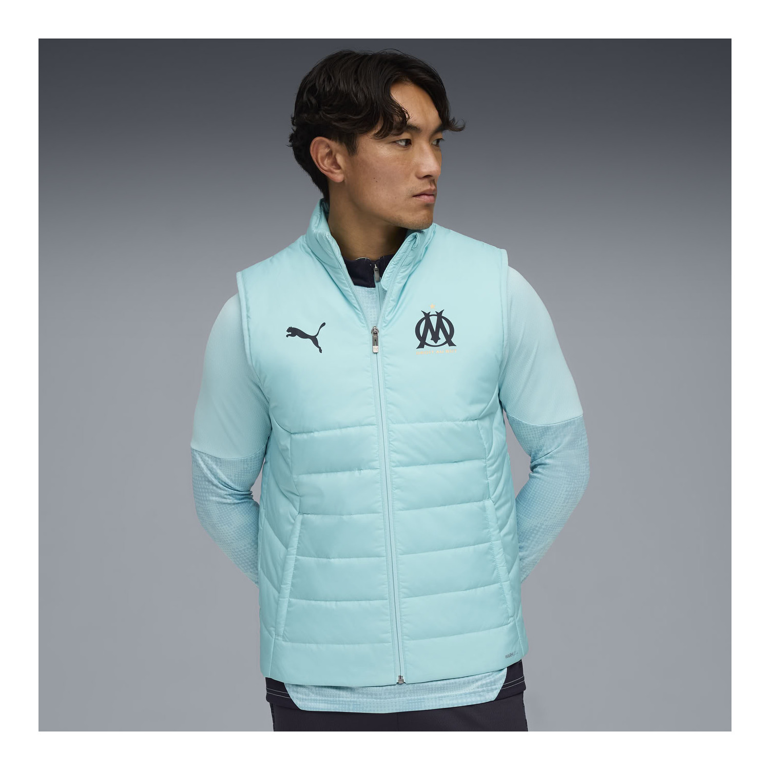 Doudoune sans manches OM bleu sur