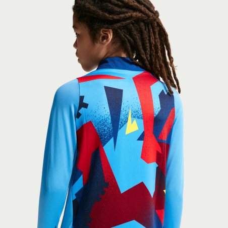 Sweat zippé avant match junior FC Barcelone bleu rouge