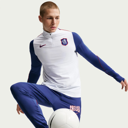 Sweat zippé Chelsea Strike blanc bleu