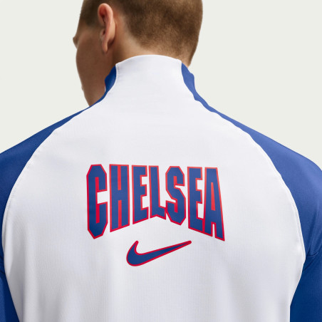 Sweat zippé Chelsea Strike blanc bleu