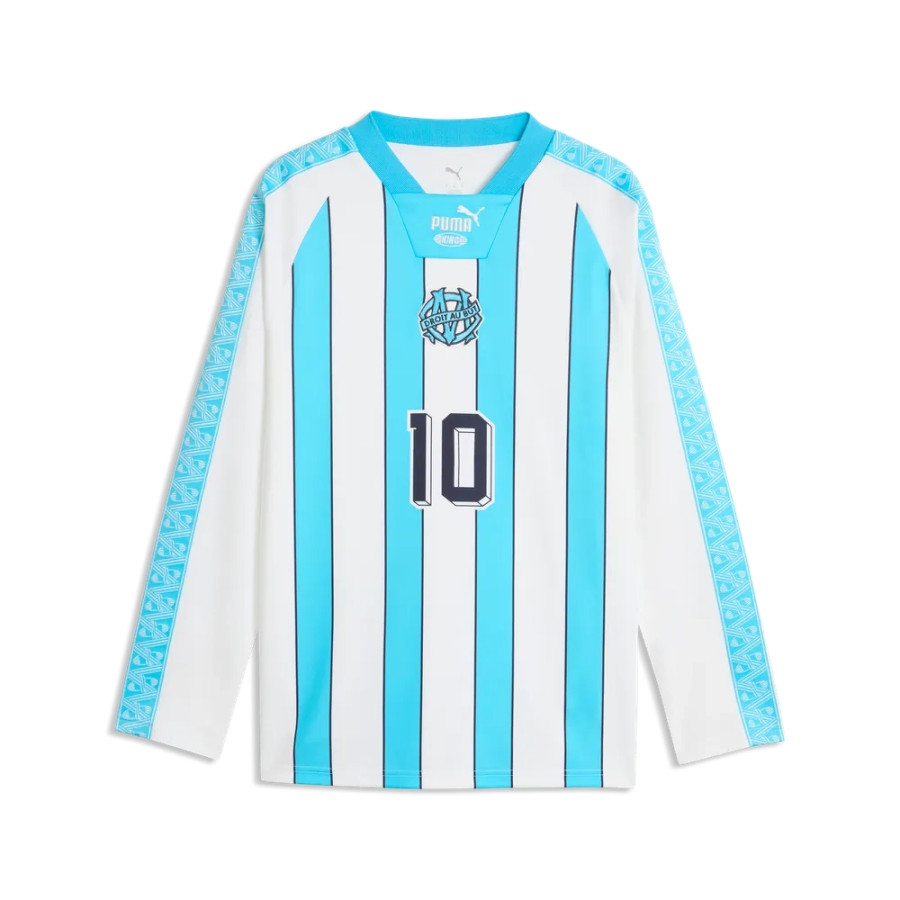 Maillot manches longues OM King Retro blanc bleu