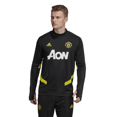 Sweat entraînement Manchester United noir jaune 2019/20