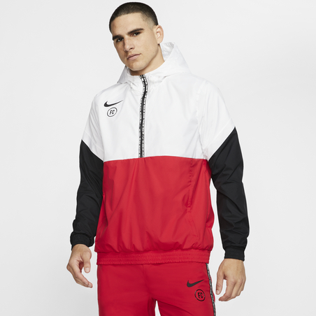 Sweat zippé à capuche Nike F.C. microfibre blanc rouge