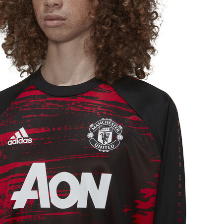 Sweat avant match Manchester United noir rouge 2020/21