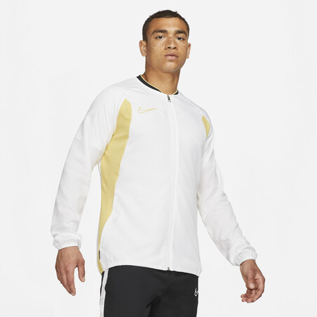 Veste survêtement Nike Academy microfibre blanc or