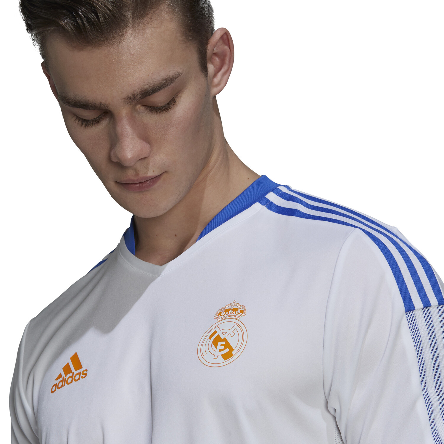 Maillot entraînement Real Madrid blanc orange 2021/22 sur Foot.fr