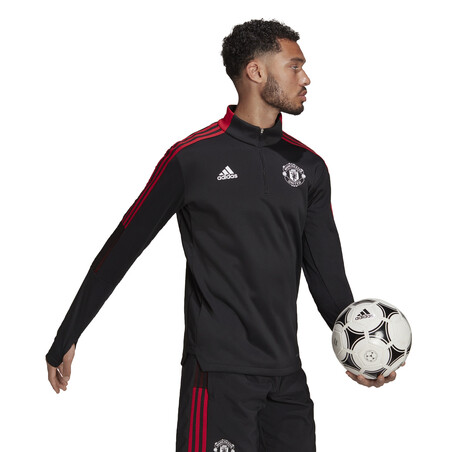 Sweat col montant Manchester United noir rouge 2021/22