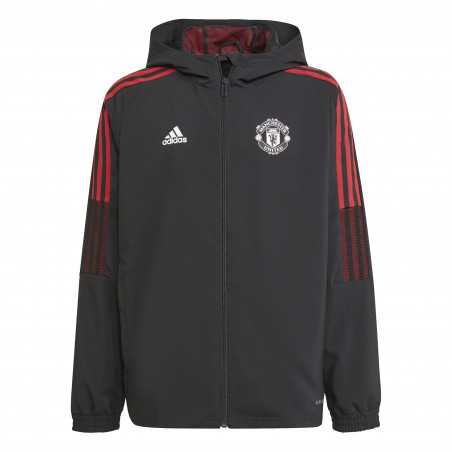 Veste survêtement à capuche junior Manchester United noir rouge 2021/22