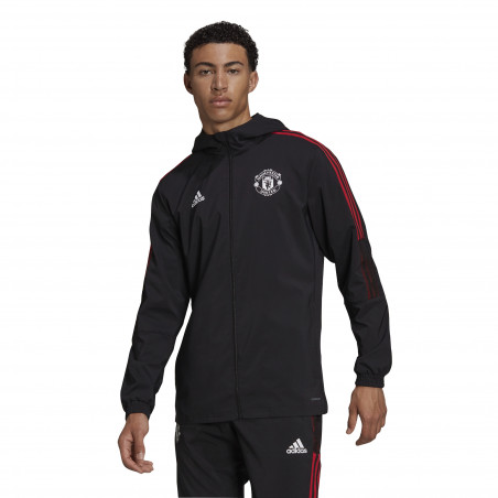 Veste survêtement à capuche Manchester United noir rouge 2021/22