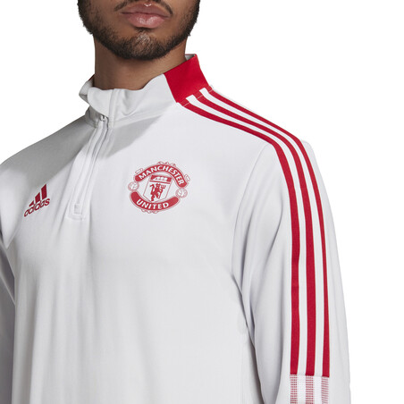 Sweat zippé Manchester United blanc rouge 2021/22