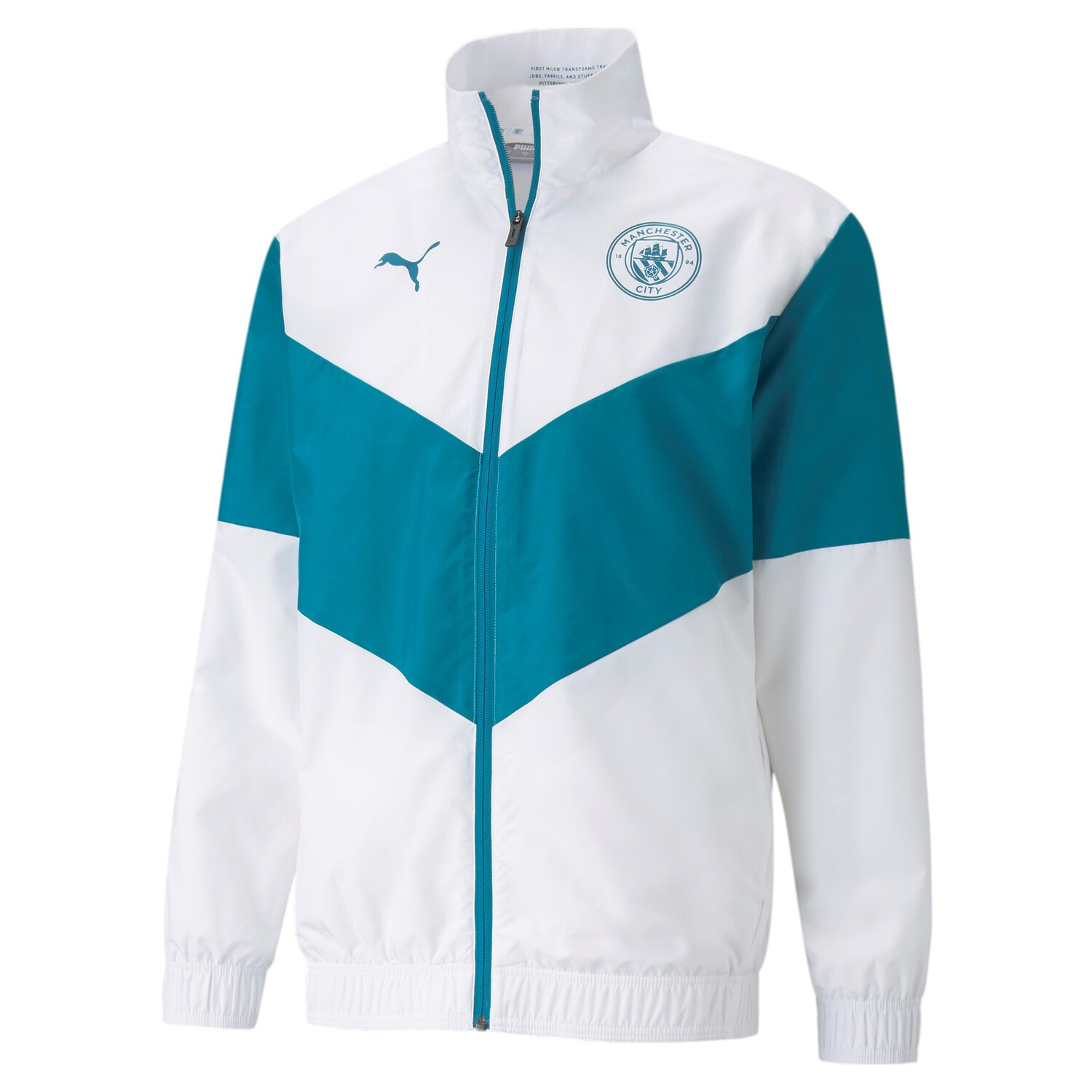 Veste avant match Manchester City blanc bleu 2021/22 sur Foot.fr