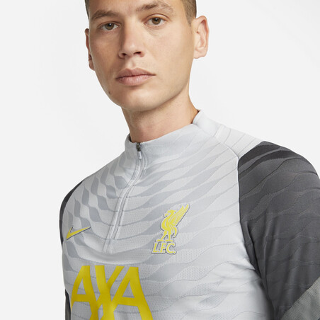 Sweat zippé Liverpool Strike Elite gris jaune 2021/22