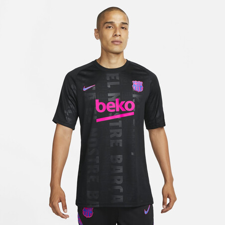 Maillot avant match FC Barcelone noir rose 2021/22