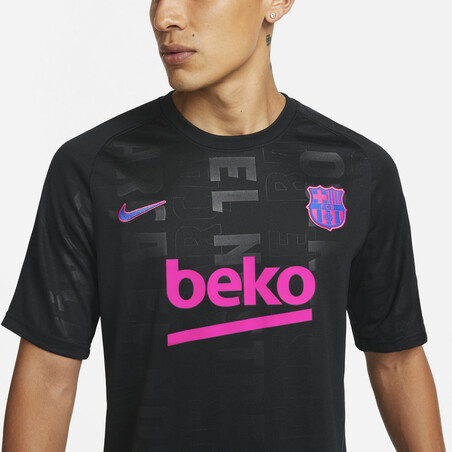 Maillot avant match FC Barcelone noir rose 2021/22