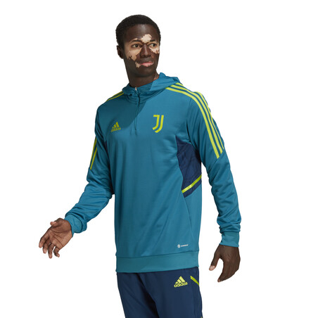 Sweat zipp capuche Juventus bleu vert 2022 23 sur Foot